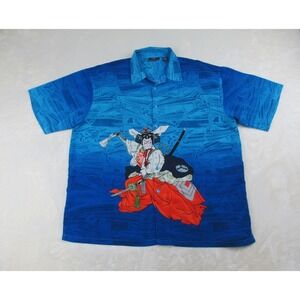 7 Diamonds Shirt Mens 2XL XXL Blue Samurai All Over Print Button‎ Up*